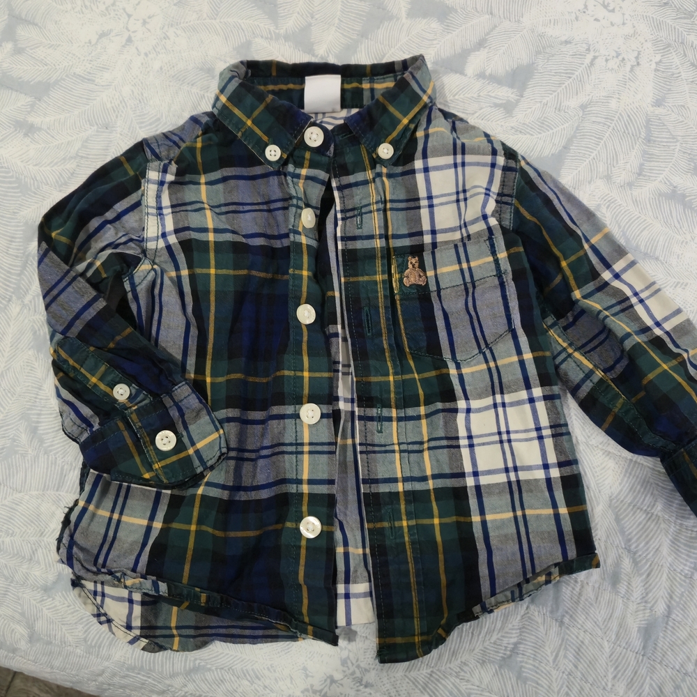 GAP Kids Blue and Green Plaid Button-Down Shirt